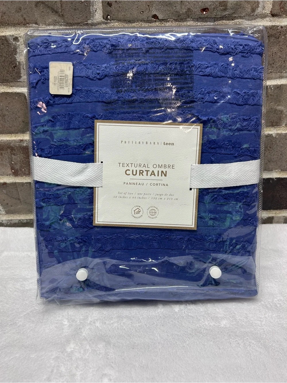 2 Pottery Barn Textural Ombre Window Curtain Set Dark Blue White NWT